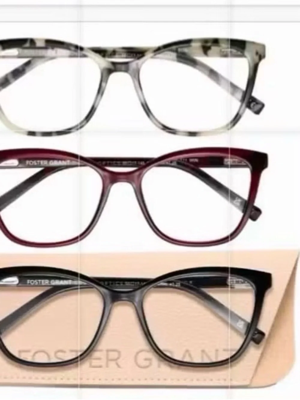 Foster Grant Women's Gray Tortoiseshell, Burgundy & Black Reading Glasses Set